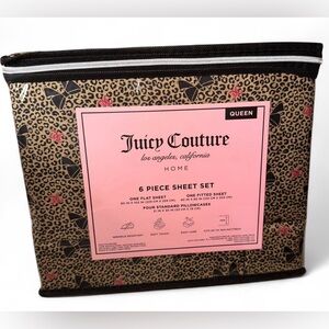 Juicy Couture Leopard Bow Print 6-Piece Sheet Set, QUEEN